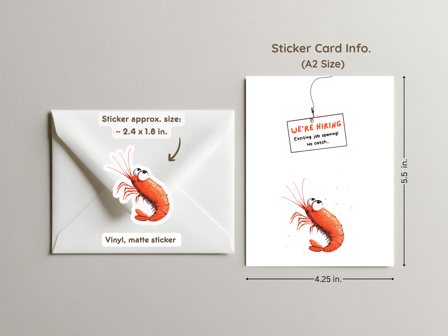 Funny Shrimp "No Catch" Job Hiring Career Sticker Card