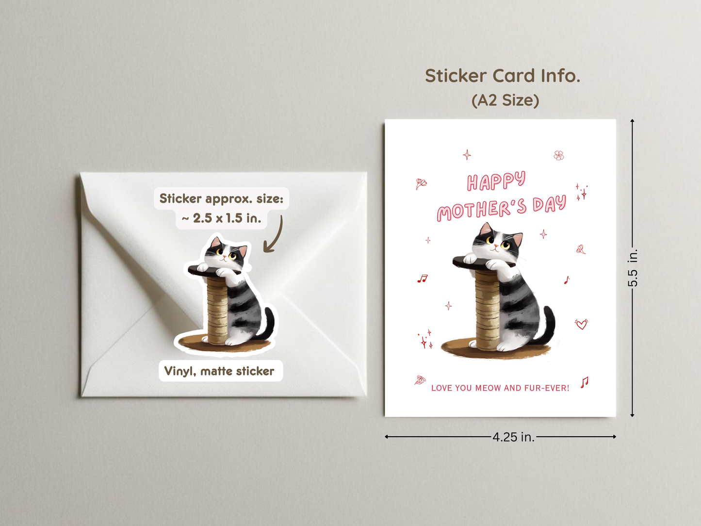 “Love You Meow & Fur-Ever” – Cat Mother's Day Sticker Card