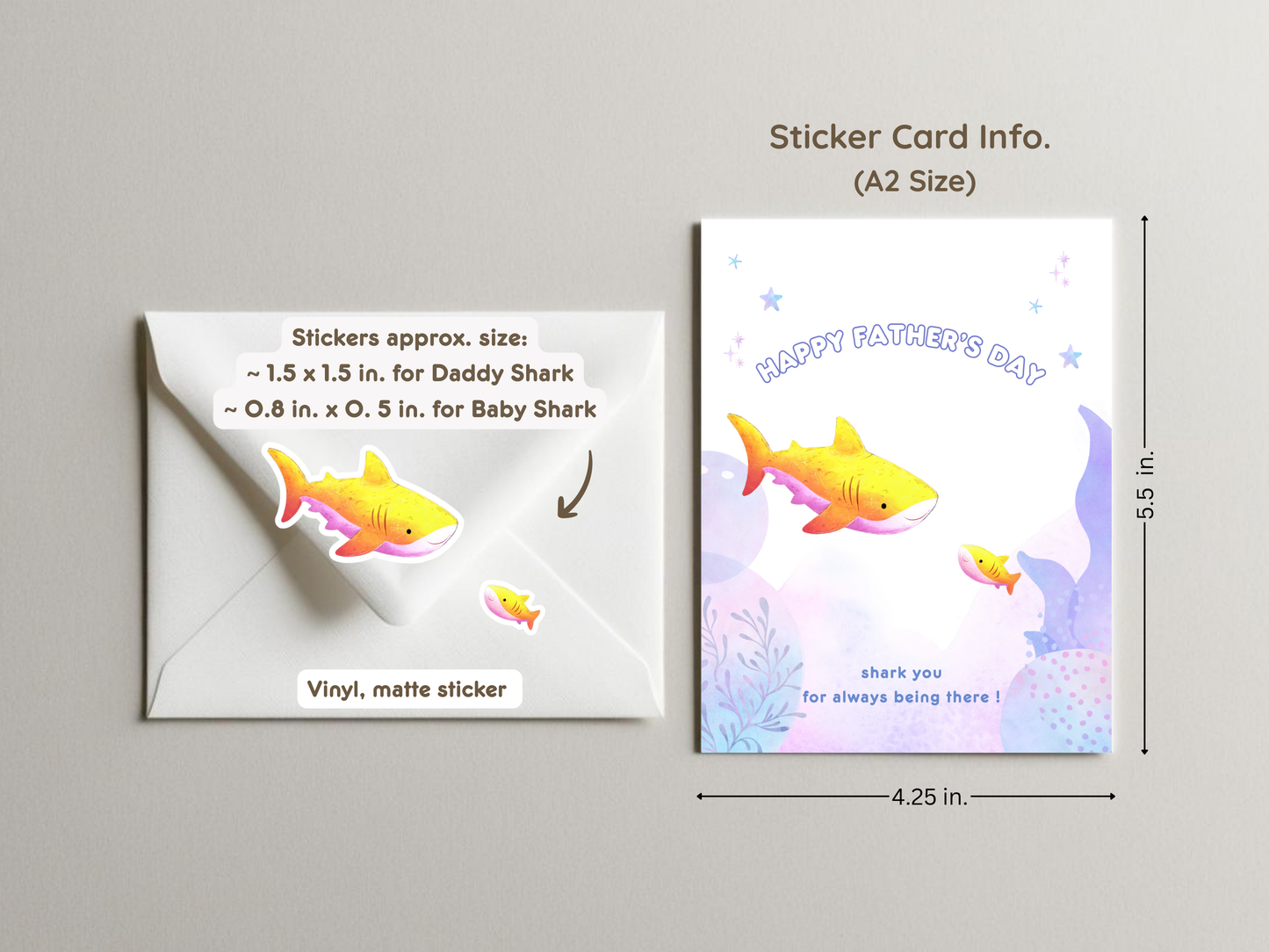Shark-Themed Father’s Day Sticker Card – Daddy & Baby Shark Duo