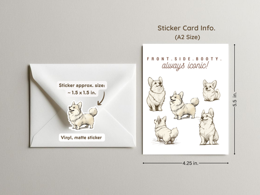 Funny Corgi Sketches Sticker Card -  "Front, Side, Booty—Always Iconic!"