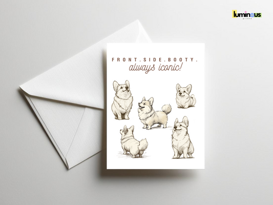Funny Corgi Sketches Sticker Card -  "Front, Side, Booty—Always Iconic!"